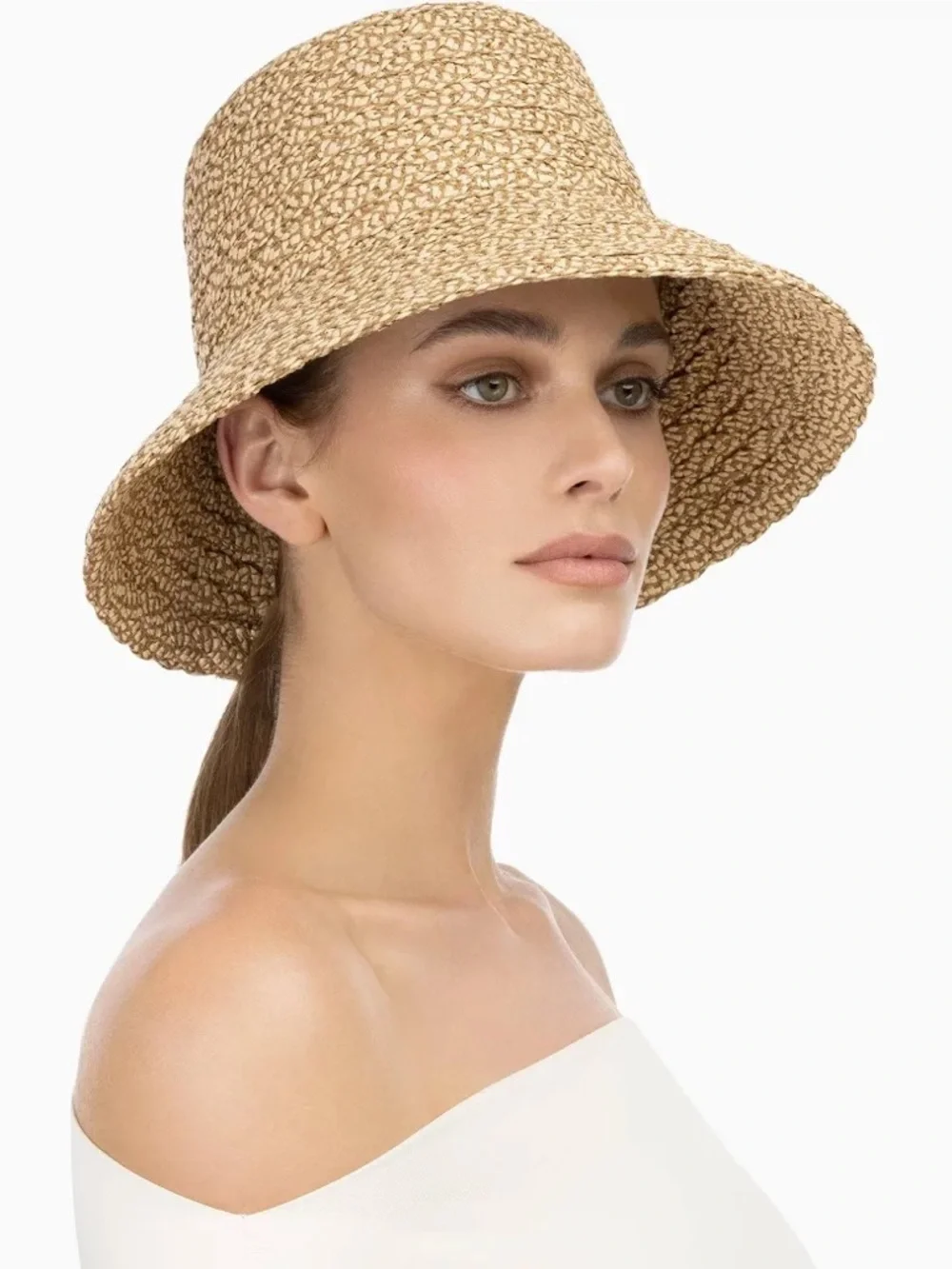 Eric Javits Women's Valeria Bucket Hat Wide Brim Straw Bucket Hat - Natural - Picture 2 of 16